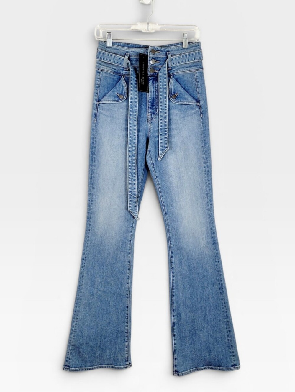 NWT VERONICA BEARD Giselle Flare Extra High Rise Belted Jeans Mystic Blue 28 New - Picture 3 of 14